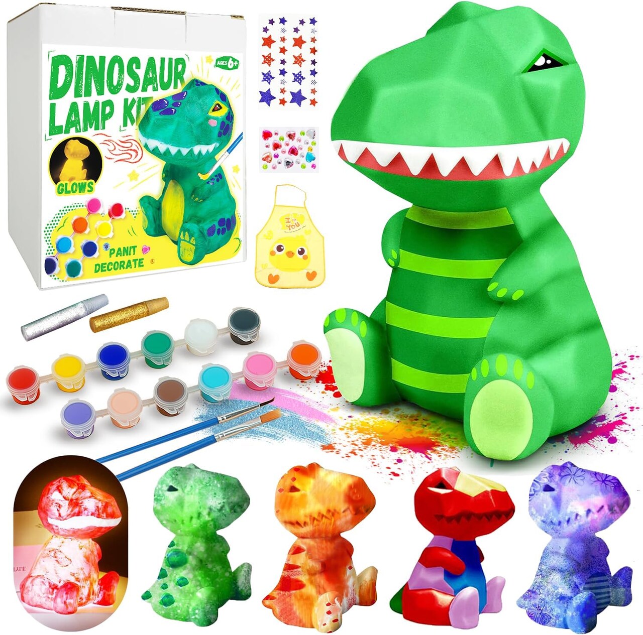 Paint Your Own Dinosaur Lamp Kit – DIY Night Light Craft for Kids Ages 6–12